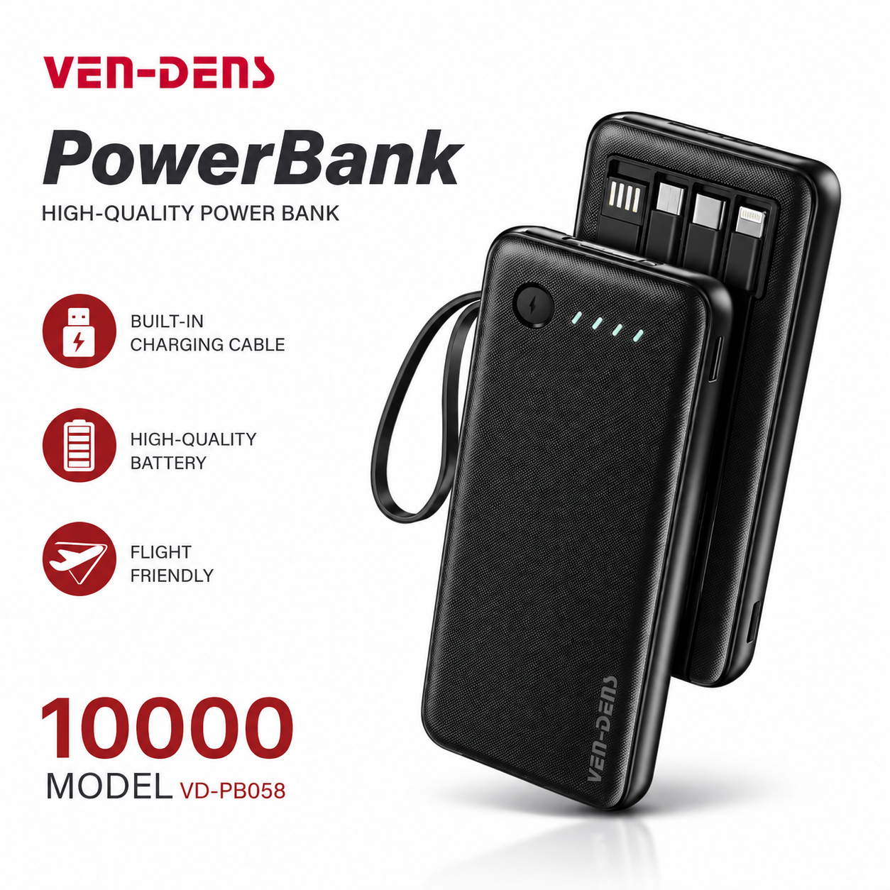 Ven-Dens 10000mAh Power Bank VD-PB058