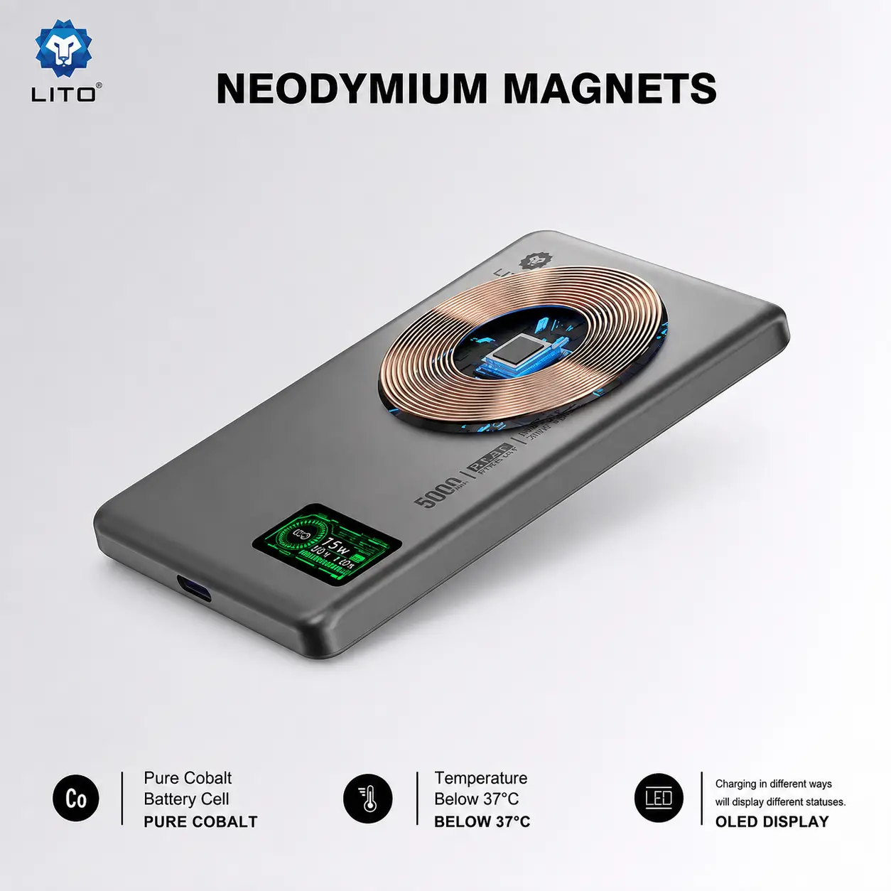 Power Bank LITO MagSafe 3-en-1 5000 mAh 