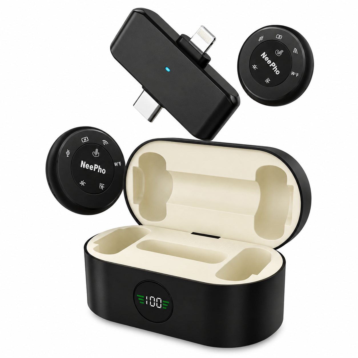 NEEPHO Microphone Sans Fil avec Boîtier de Charge