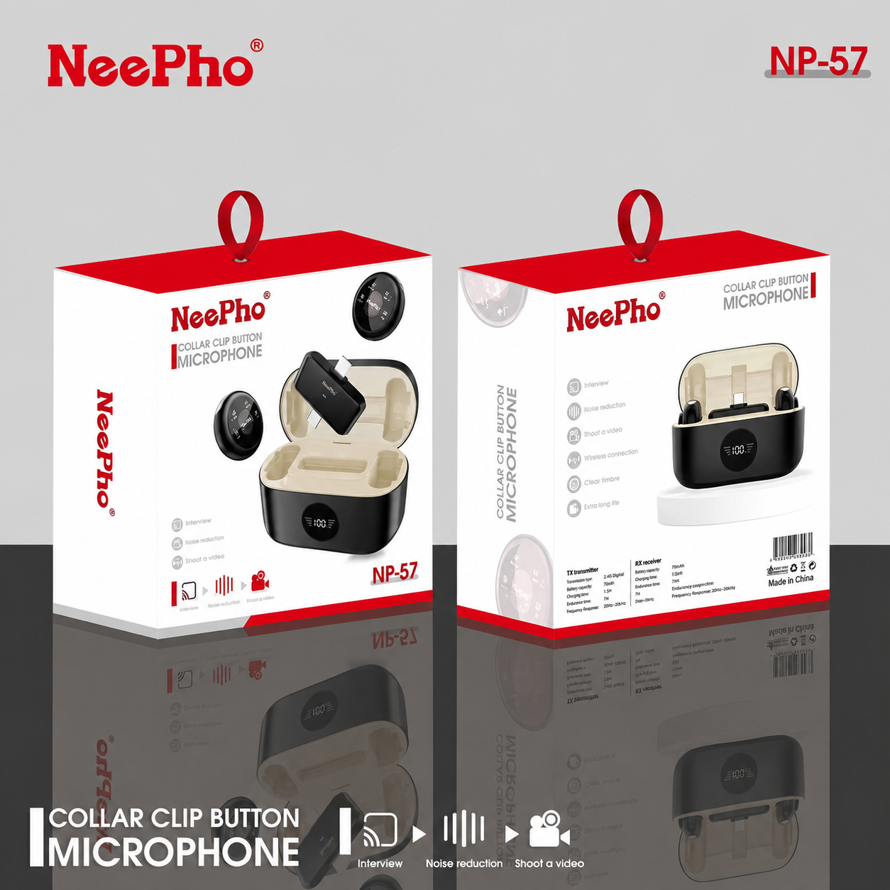 NEEPHO Microphone Sans Fil avec Boîtier de Charge