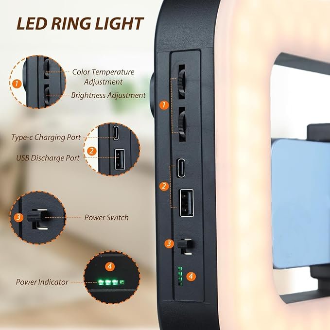 Lampe LED Vidéo Portable ZGRL‑02 20W avec Support Smartphone