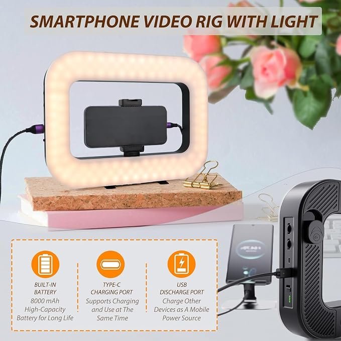 Lampe LED Vidéo Portable ZGRL‑02 20W avec Support Smartphone