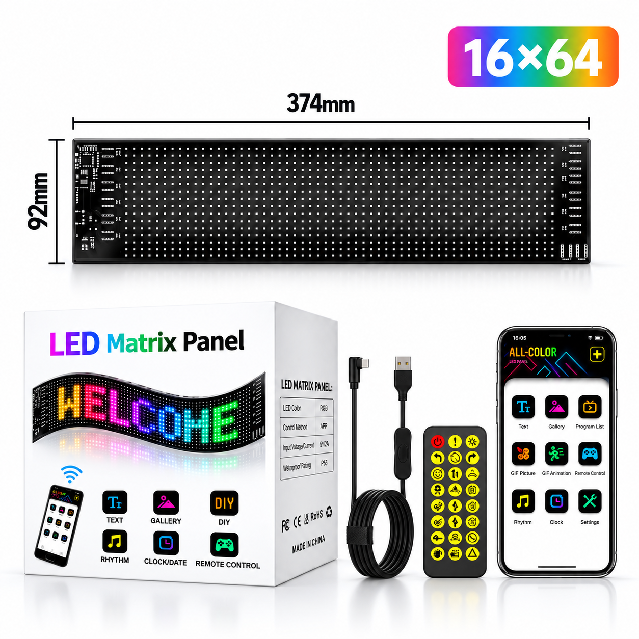 Panneau LED Matrix RGB Flexible Contrôle via Application