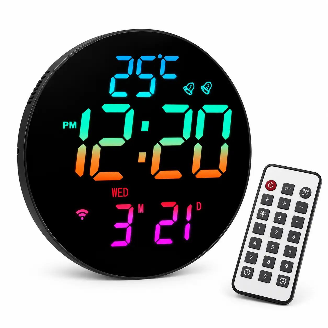 Horloge Murale Numérique LED RGB avec Synchronisation Bluetooth & Télécommande
