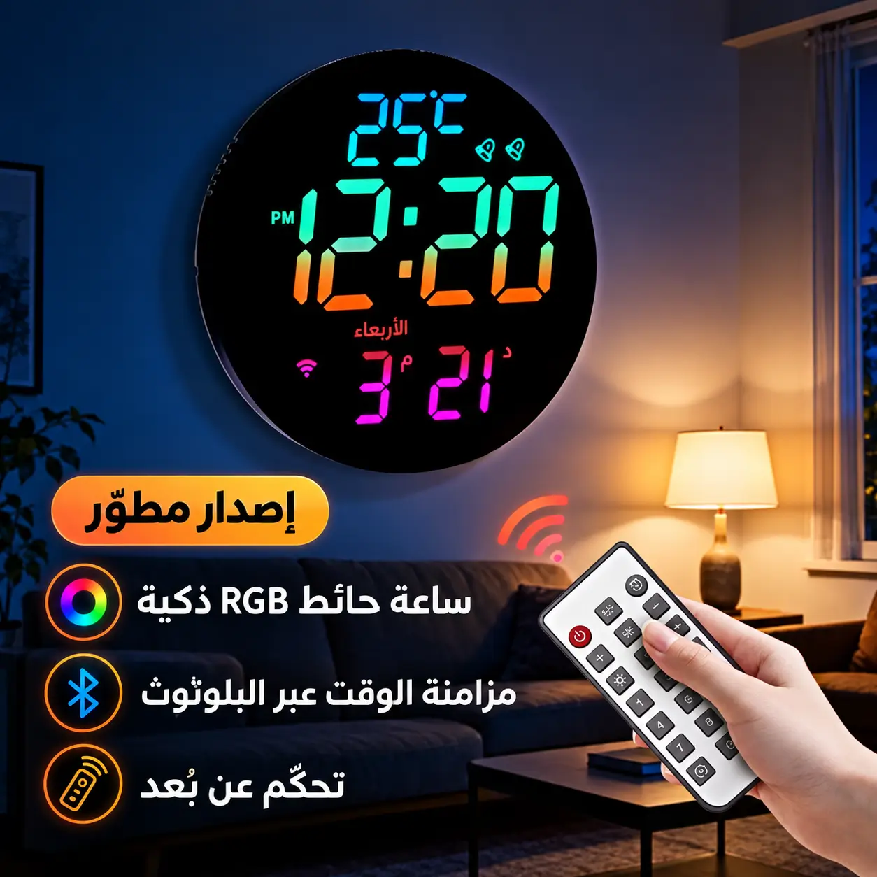 Horloge Murale Numérique LED RGB avec Synchronisation Bluetooth & Télécommande