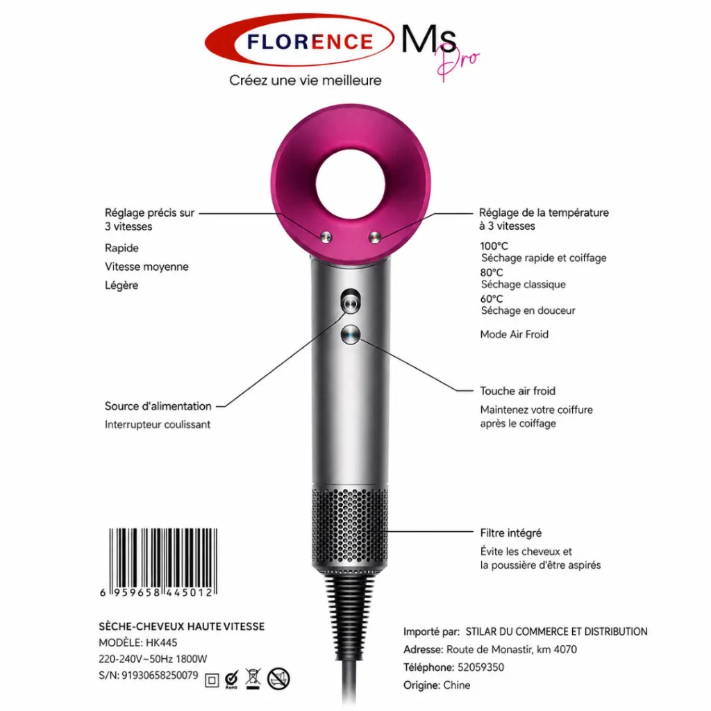 Sèche-Cheveux Florence 5en1 1800 W - 110000 RPM